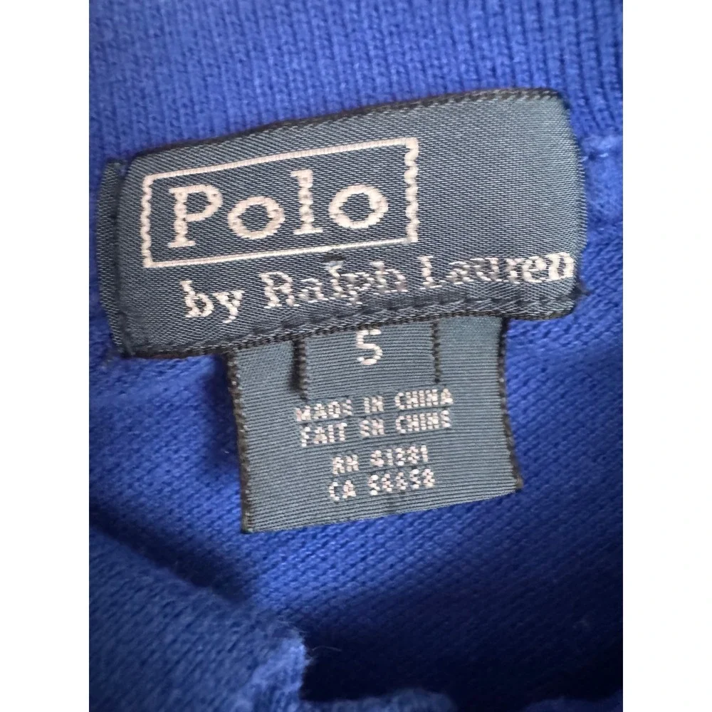 Polo Ralph Lauren Boys Blue‎ Big Pony Cotton Pique Polo Shirt Size 5 Yellow Logo